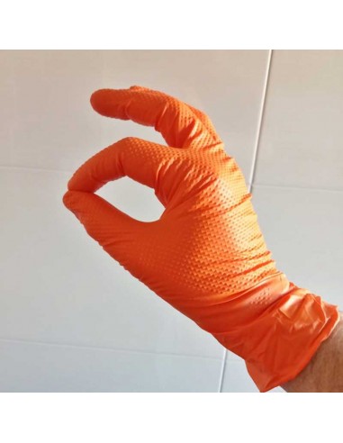 GUANTES de NITRILO DIAMANTADO naranjas – TALLA M – Guantes de Nitrilo